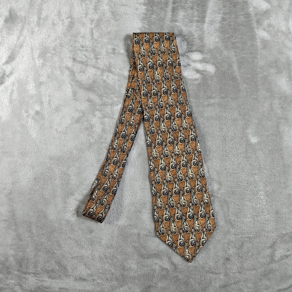 Vintage Robert Talbott Tie Mens Yellow Silver Abstract Hand Sewn Silk USA 90s